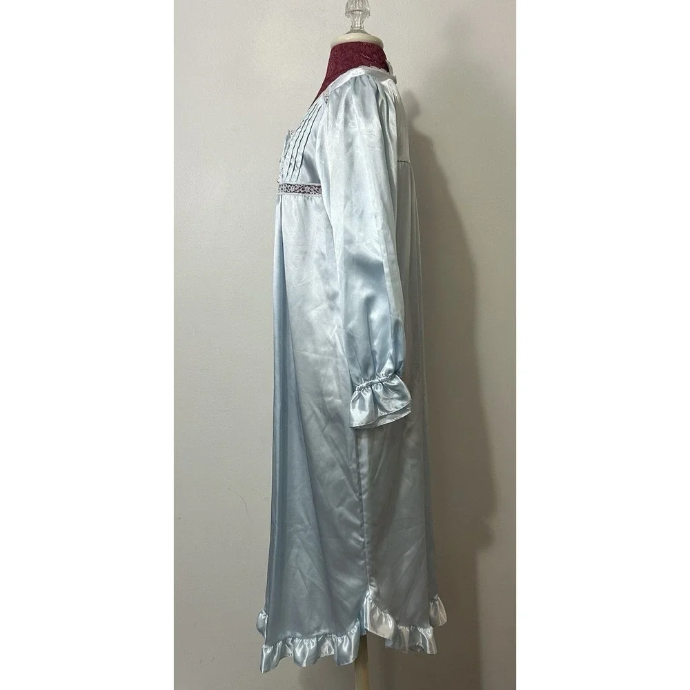 Partners Intimates Nightgown Medium Blue Lace Embroidered Victorian Grannycore